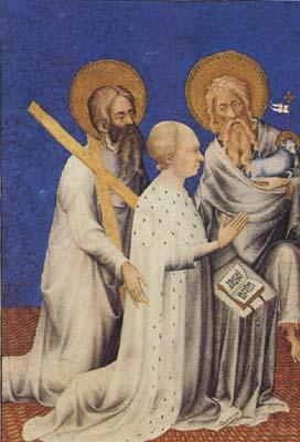 Andre Beauneveu The Duc de Berry between his parron saints andrew and John the Baptist (mk08) Norge oil painting art